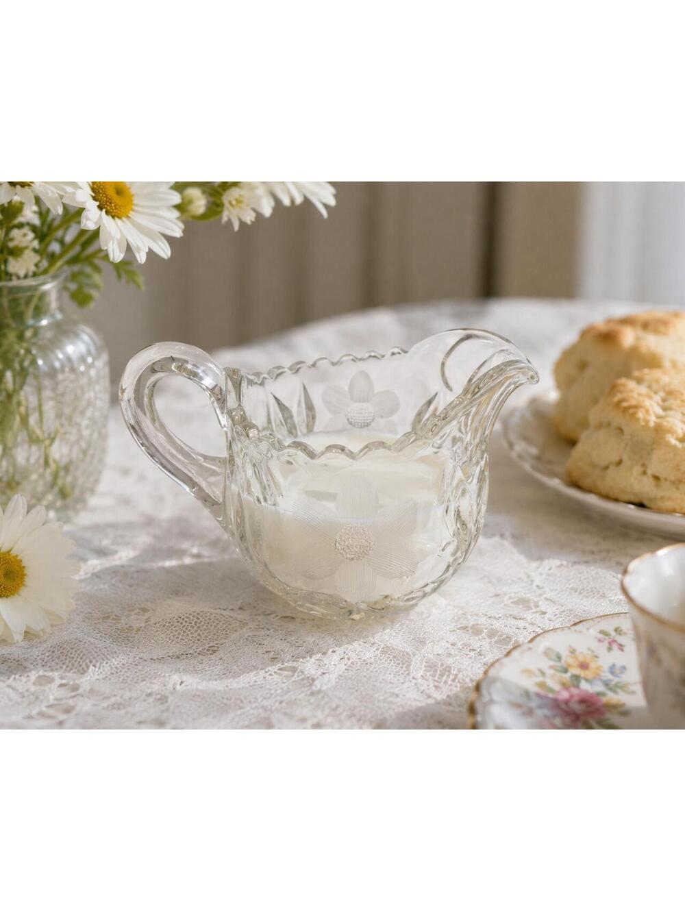 Vintage EAPG Tiffin-Franciscan Clear Cut Glass Creamer Daisy Pattern